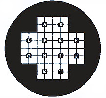 EM-Tec finder TEM support grids, 100 mesh-F1, centre cross line of four squares identified with letters A-L
